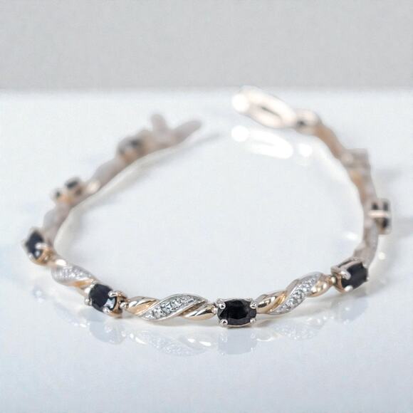 Ross Simons 925 Silver Gold Vermeil Sapphire Link Bracelet Designer 7.25" - Picture 2 of 10